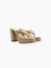 Beige Patent Leather Wedge Heel Sandals -  | dBlank