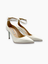 White Patent Leather Pumps with Ankle Strap -  | dBlank