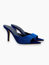 Pinni Blue Velvet Thin Heel Mules Sandals -  | dBlank
