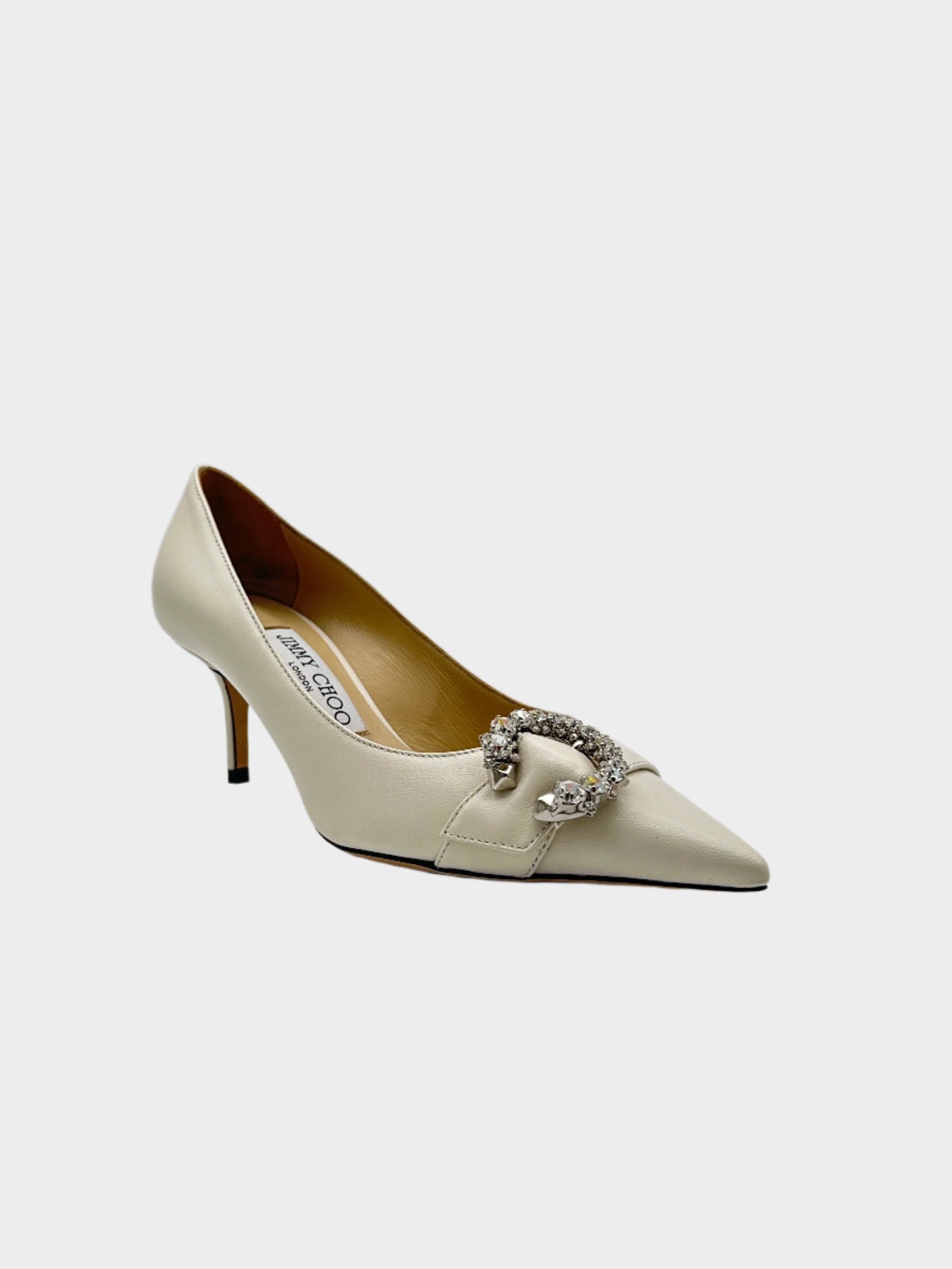 Crystals Pumps in pelle con punta affusolata, buckle con cristalli e tacco a stiletto da 6 cm.