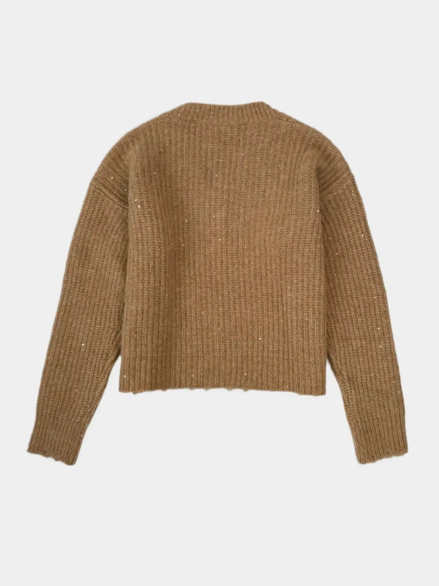 Maglione Cammello Con Scollo A V