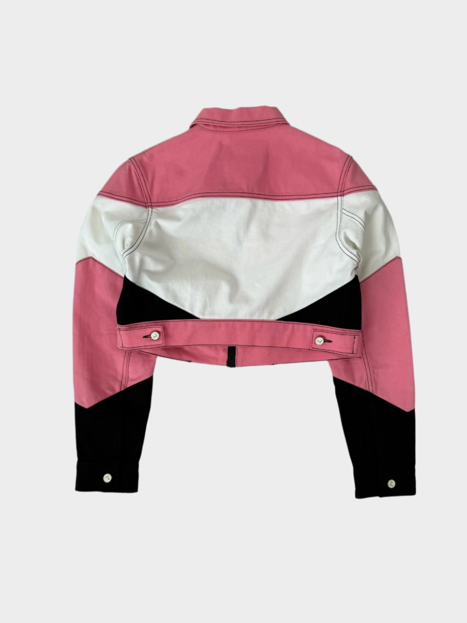 Giacca Denim Rosa, Bianca E Nera Corta Con Zip