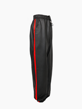 Pantaloni In Pelle Nera Con Banda Rossa - Nero | Qlhype