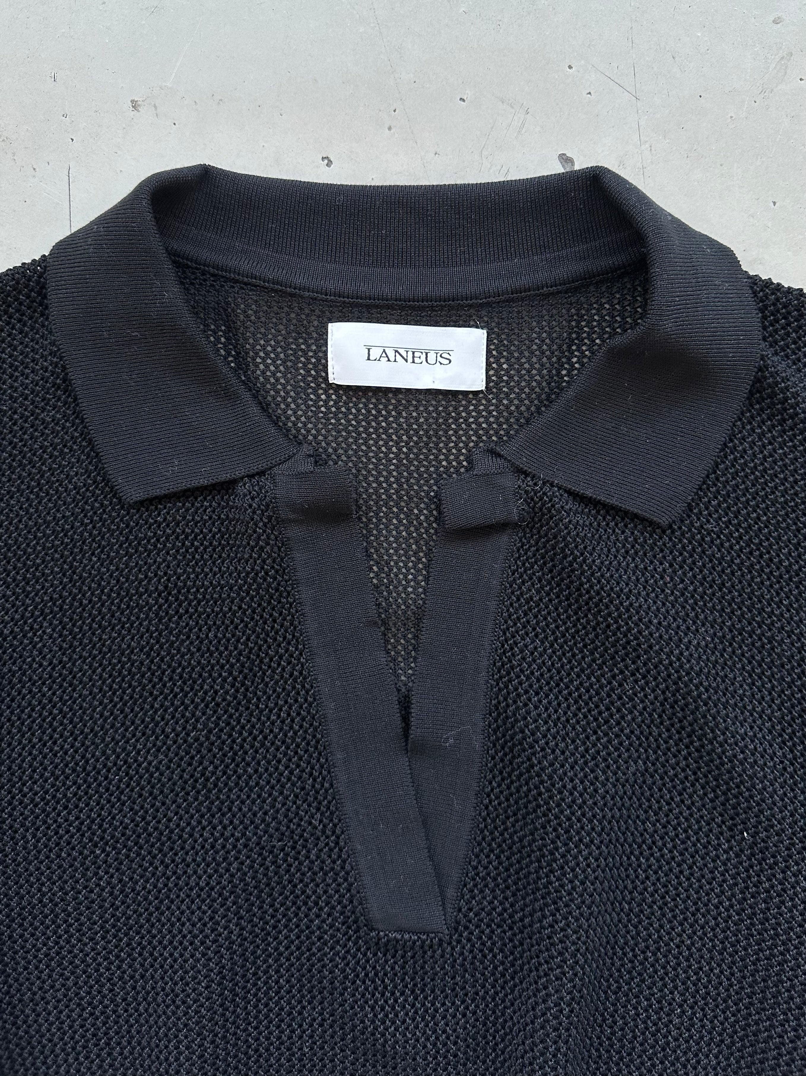 Cropped Mesh Polo Black