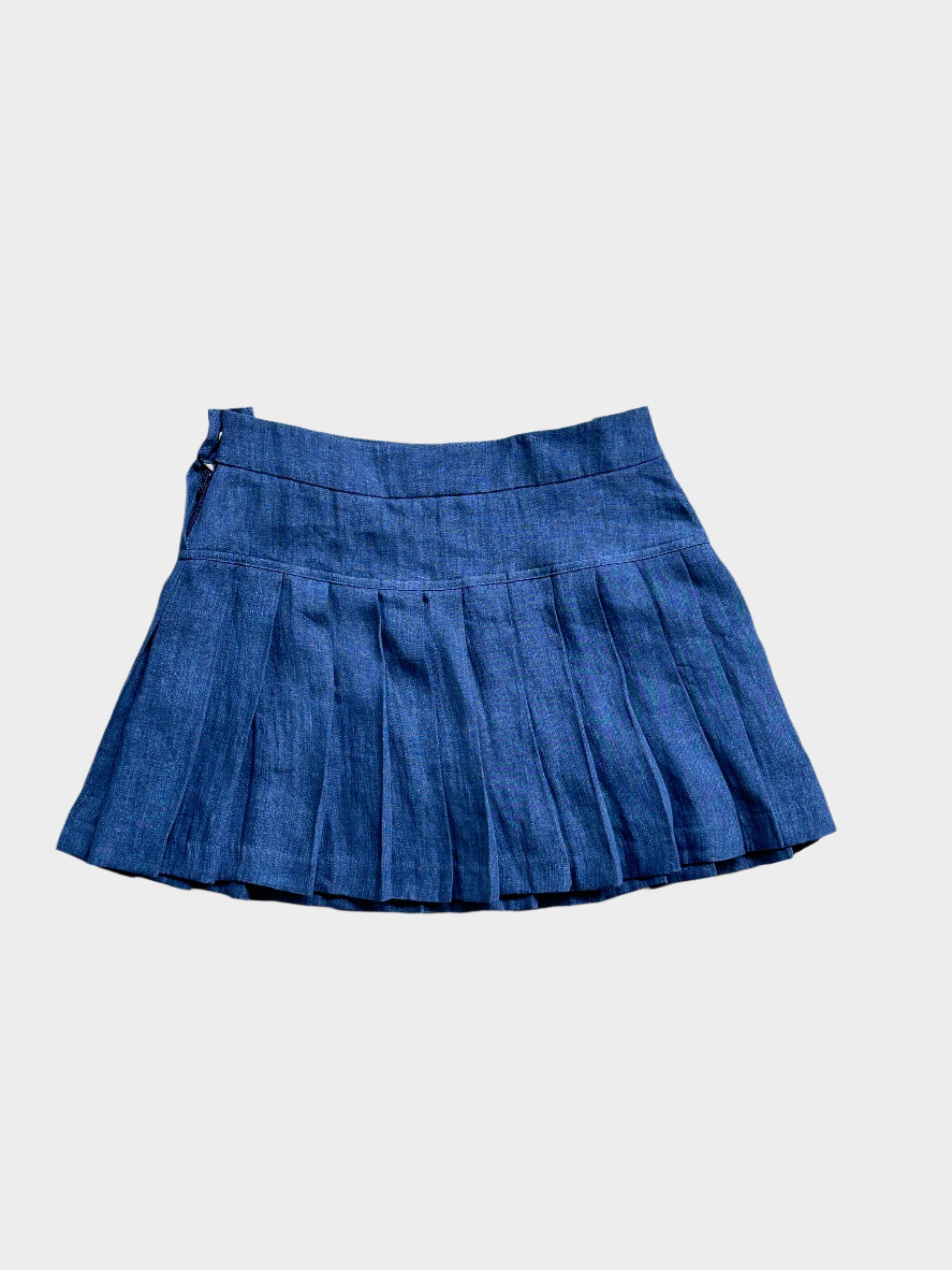 Pleated Denim Mini Skirt