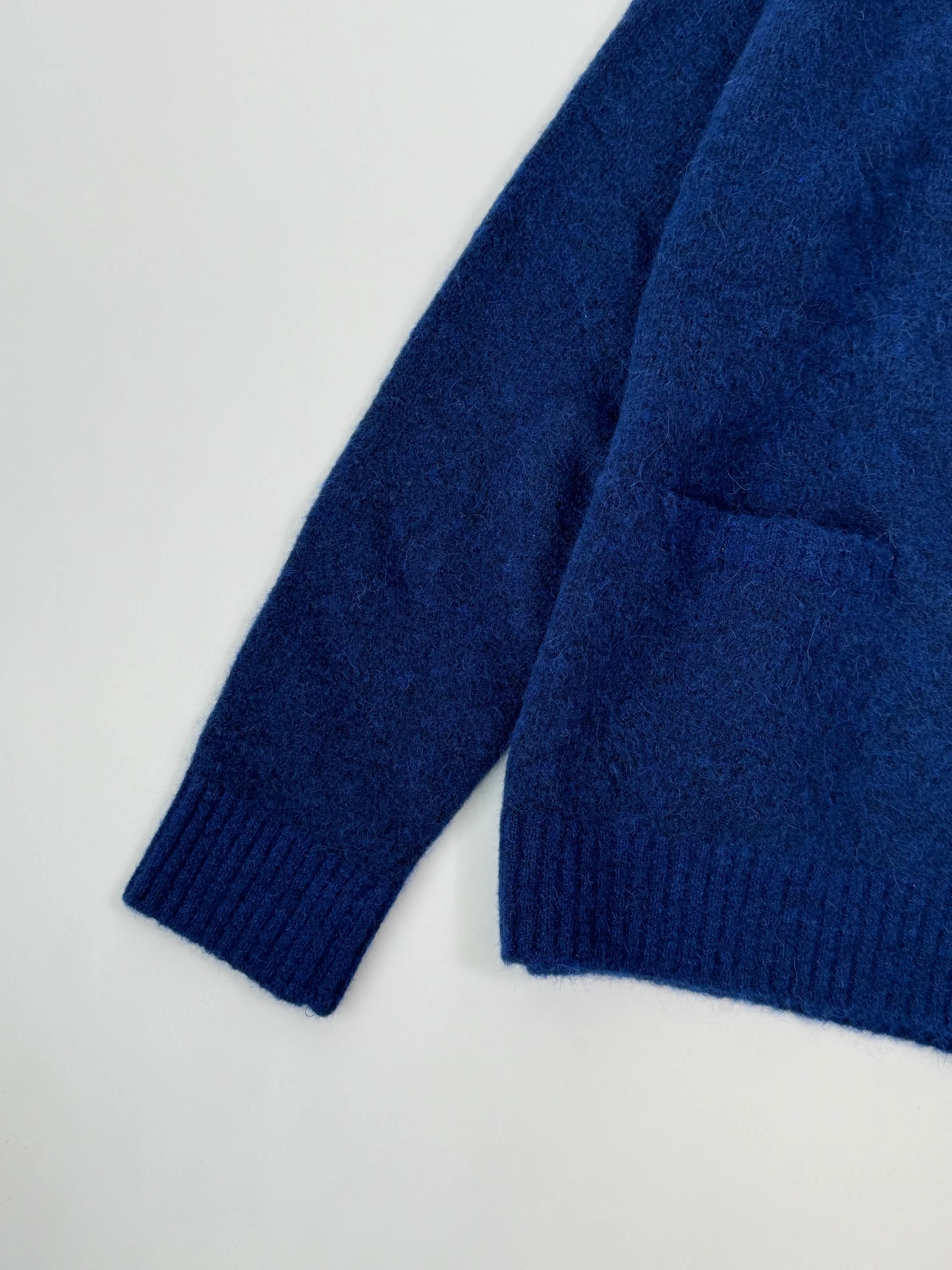 Cardigan Blu In Lana Spazzolata