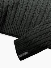 Black Crew Neck Cable Knit Sweater -  | dBlank
