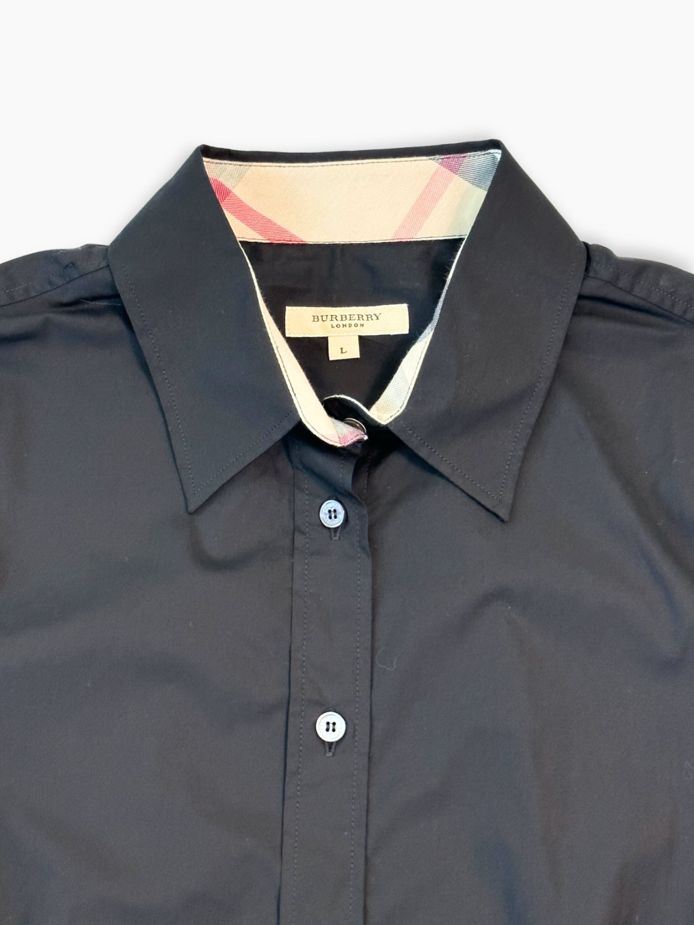 Burberry Black Cotton Shirt with Check Collar