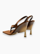 Brown Leather Wedge Sandals with Square Toe -  | dBlank