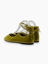 Olive Green Velvet Ballet Flats with Ankle Straps -  | dBlank