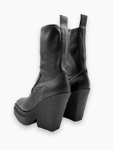 Black Leather Wedge Boots with Square Toe -  | dBlank
