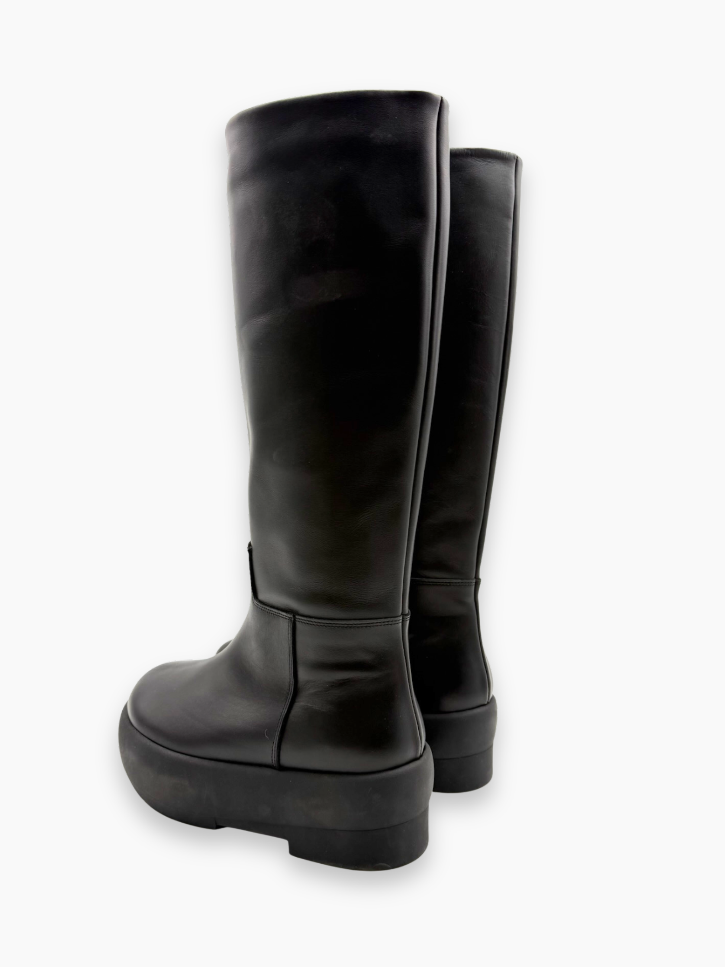 Stivali Alti In Pelle Nera Con Platform | dBlank