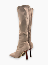 Taupe Fabric High Boots With Pointed Toe -  | dBlank