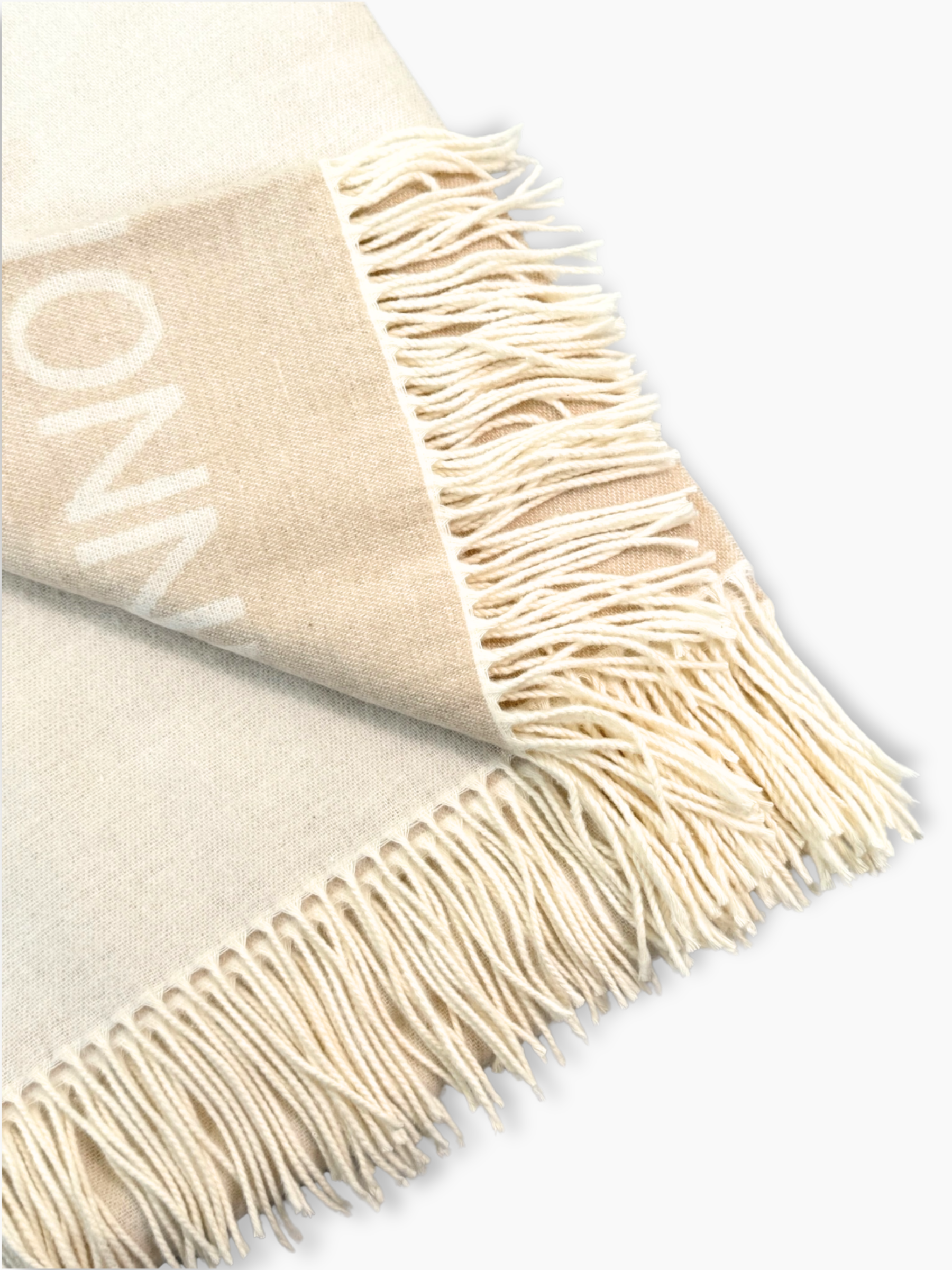 Poncho Beige Con Frange E Logo