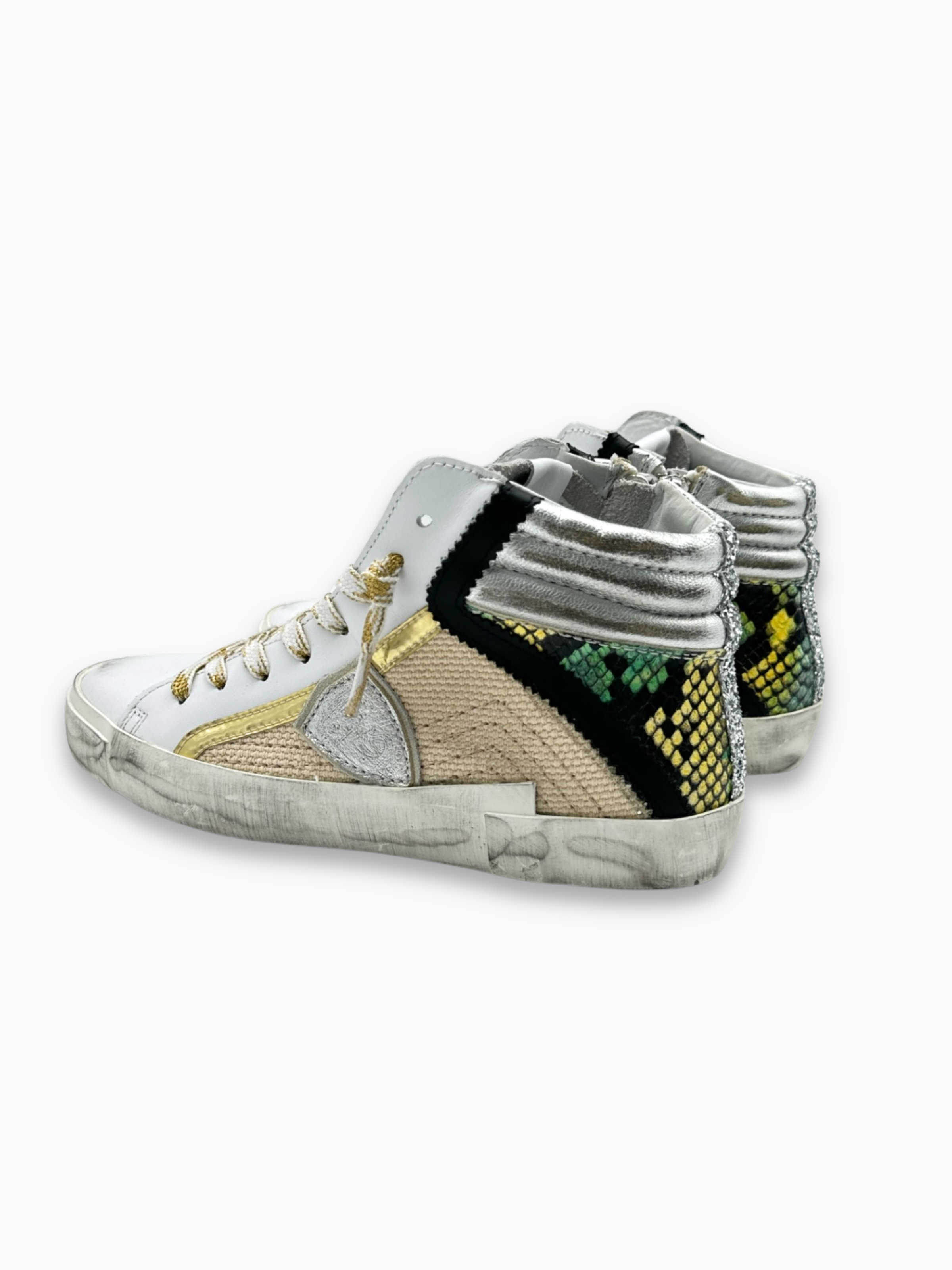 Sneakers Alte Bianche Con Dettagli Oro E Verde