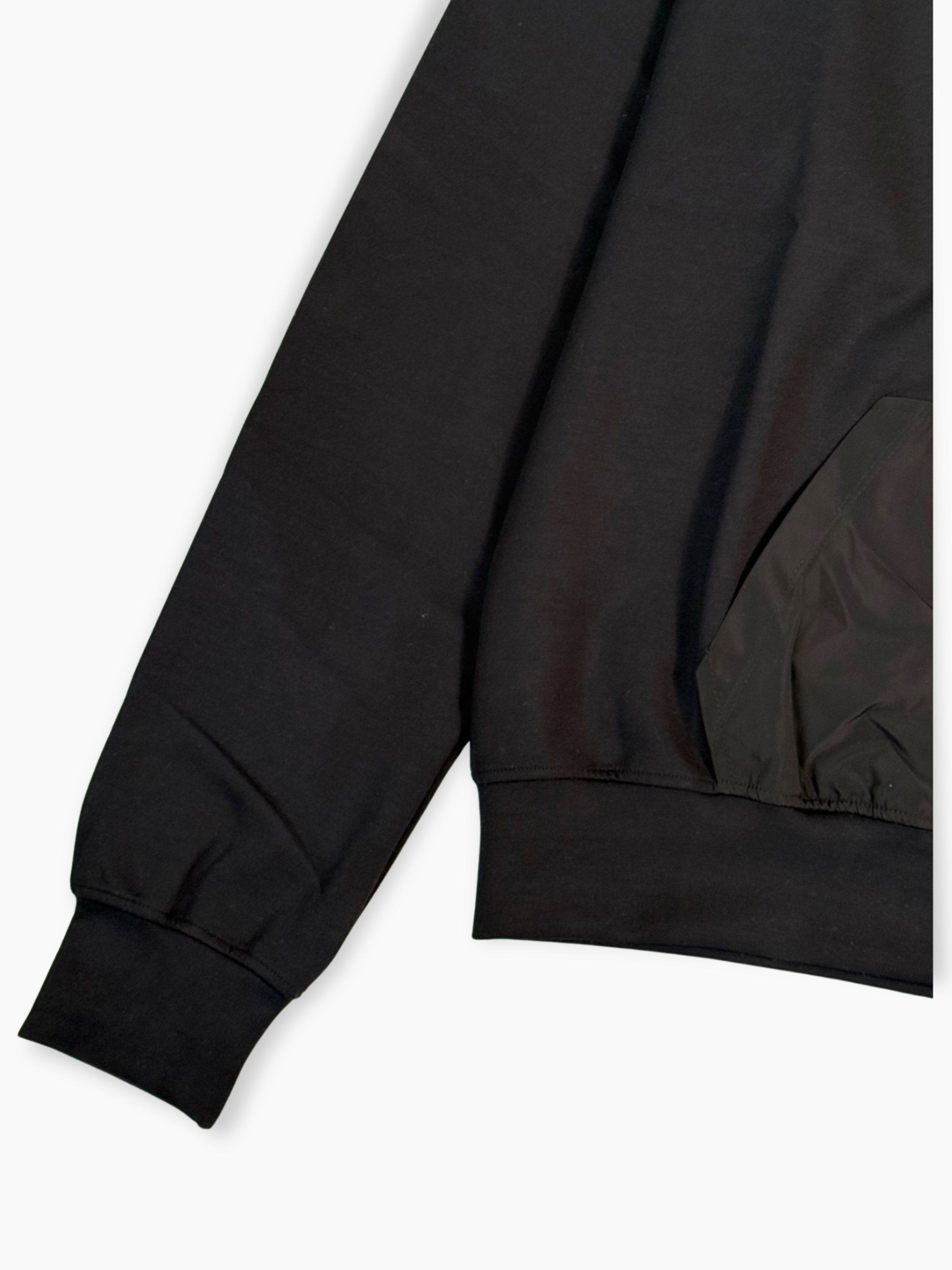 Felpa Nera Con Cappuccio E Tasca In Nylon