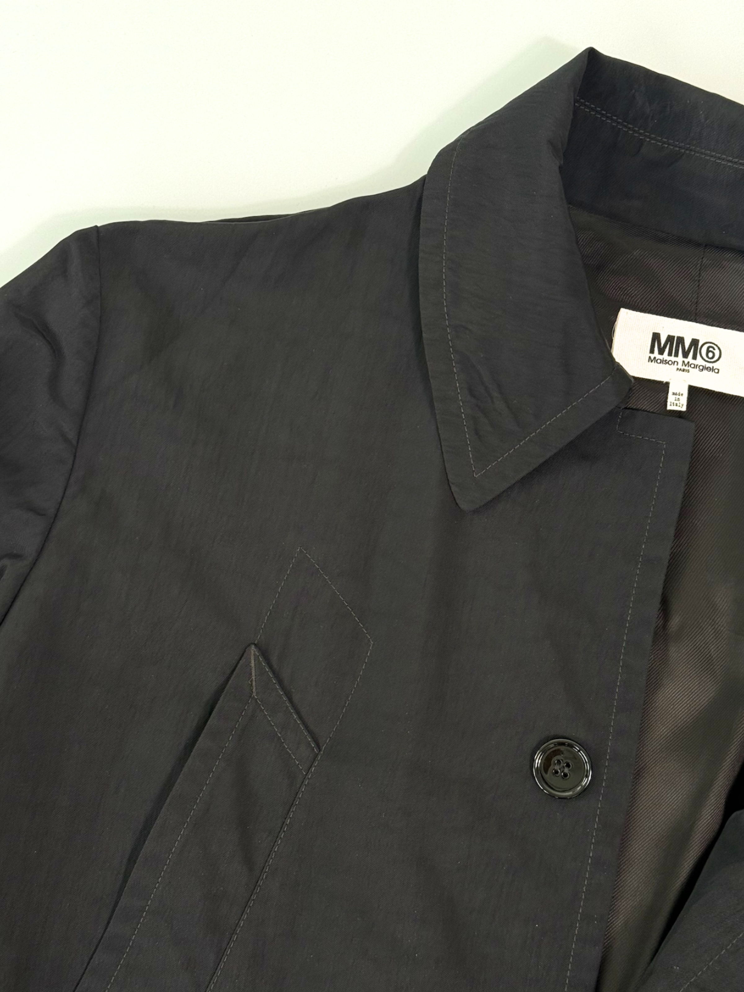 MM6 Cappotto Nero In Tessuto Tecnico