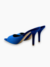 Pinni Blue Velvet Thin Heel Mules Sandals -  | dBlank