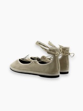 Beige Velvet Ballet Flats with Ankle Straps -  | dBlank