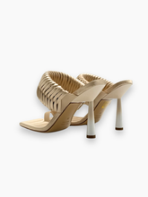 Beige Quilted Leather Sandals with Sculptural Heel -  | dBlank