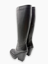 Black Leather Wedge High Boots -  | dBlank