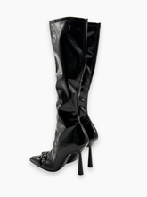 Stivali Edith Alti In Vernice Nera Con Fibbie E Tacco A Spillo - Nero | dBlank