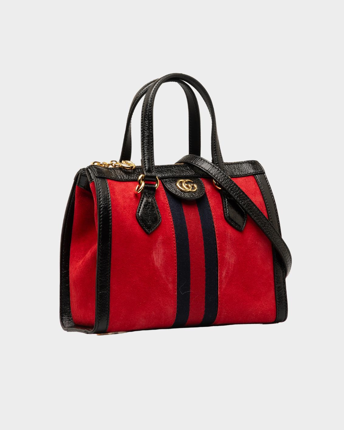 Borsa In Suede Rossa Con Dettagli In Pelle Lucida
