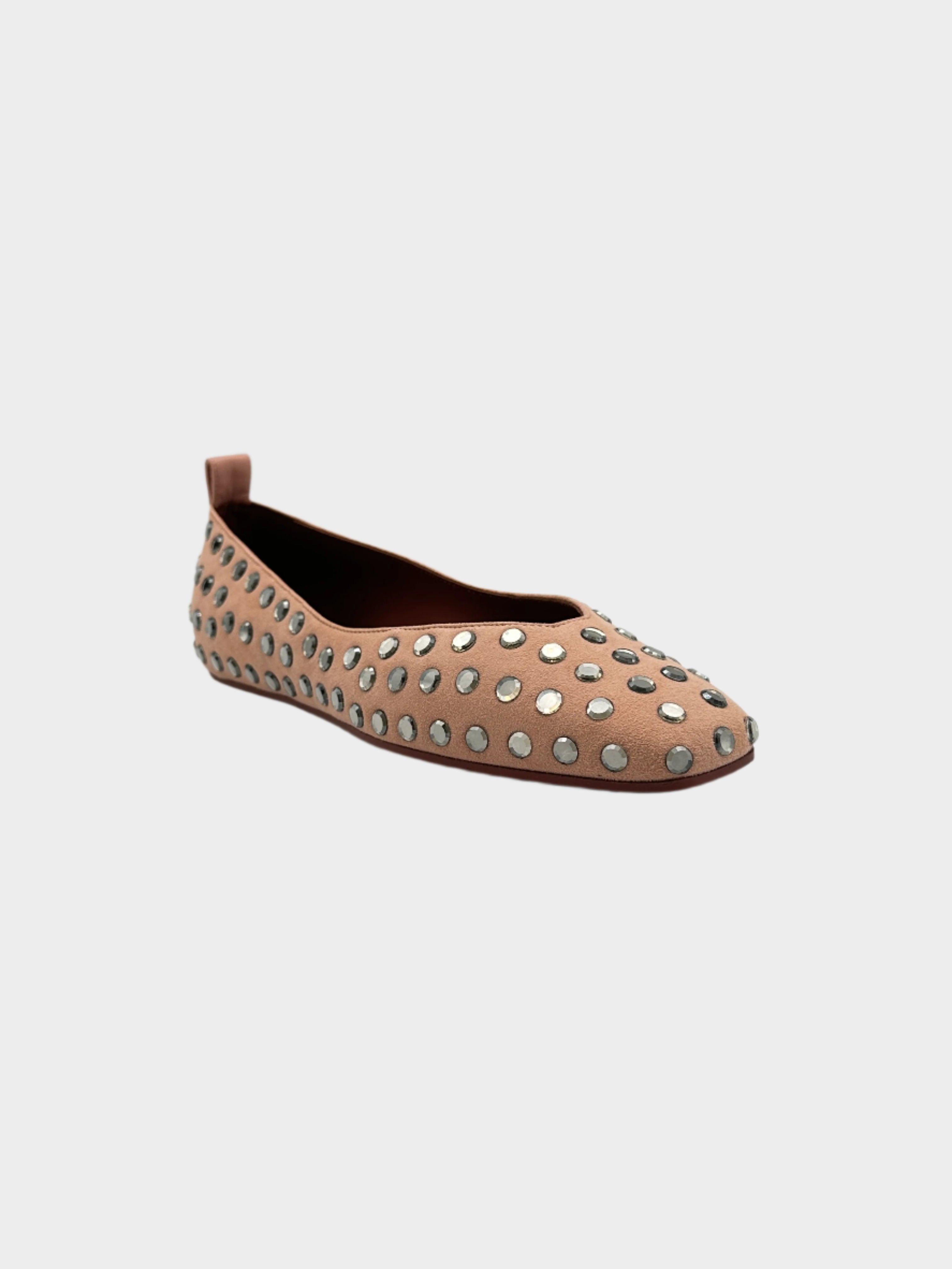 Roberta Crystal Suede Ballet Flats