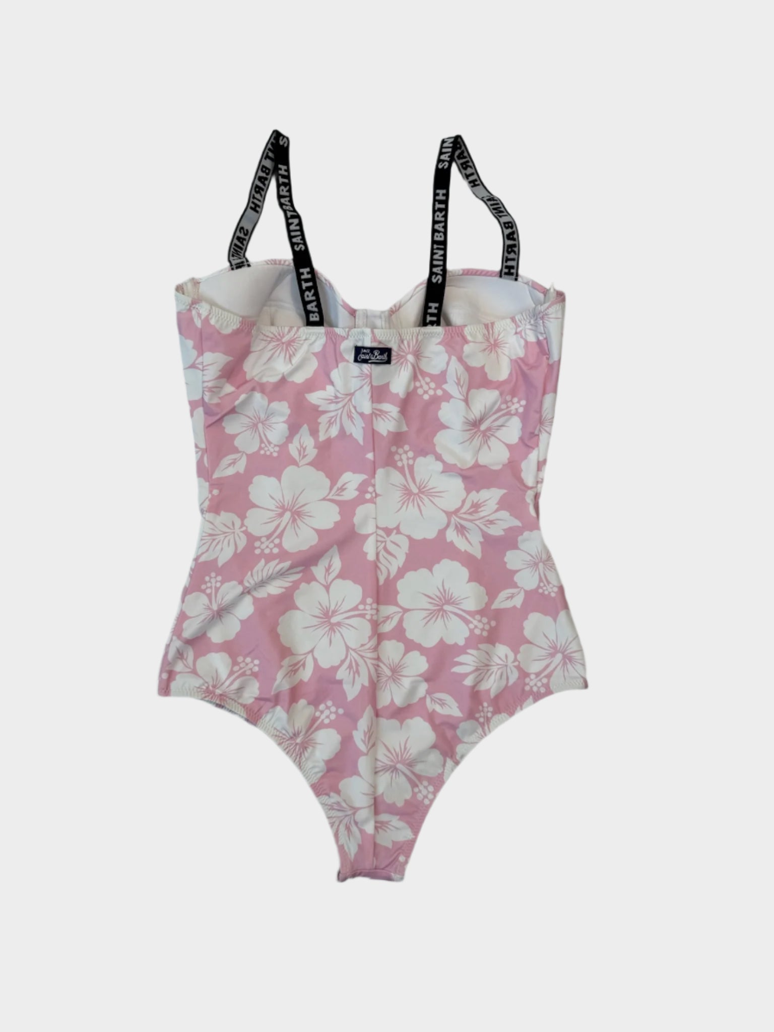 Costume Intero Brenda Rosa Con Fiori Bianchi E Spalline Logo