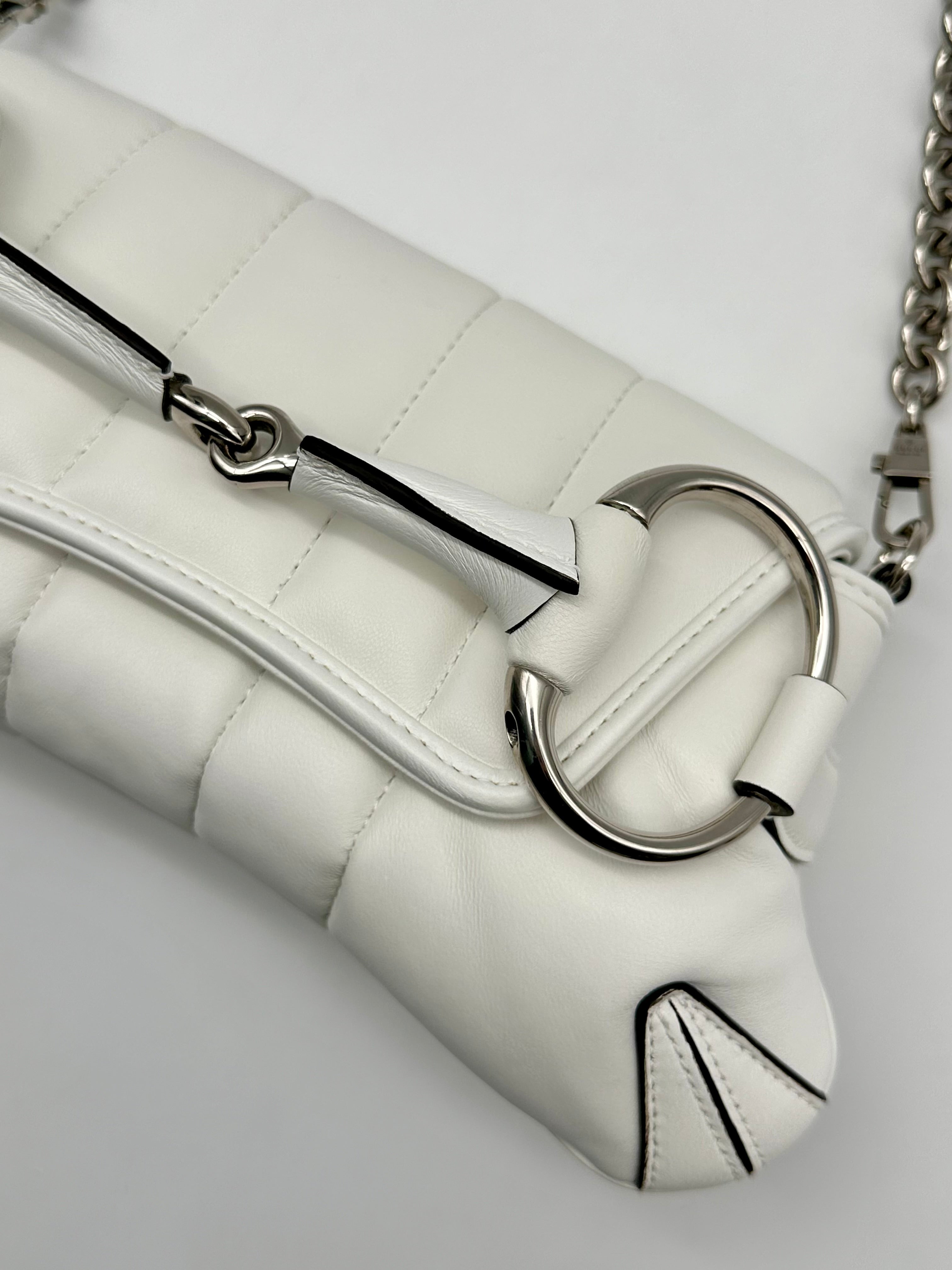 Horsebit Chain White Shoulder Bag