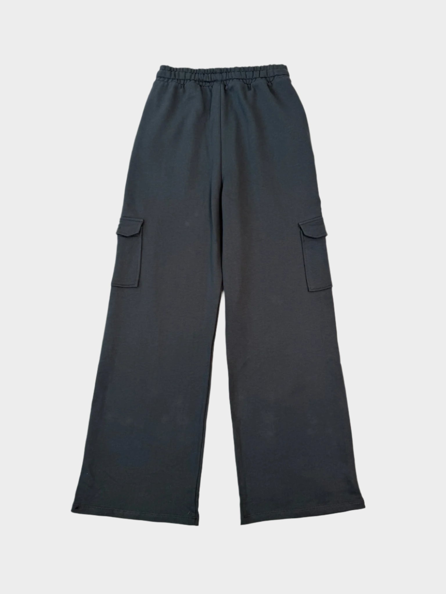 Pantalone In Felpa Grigio A Palazzo Con Tasche Laterali