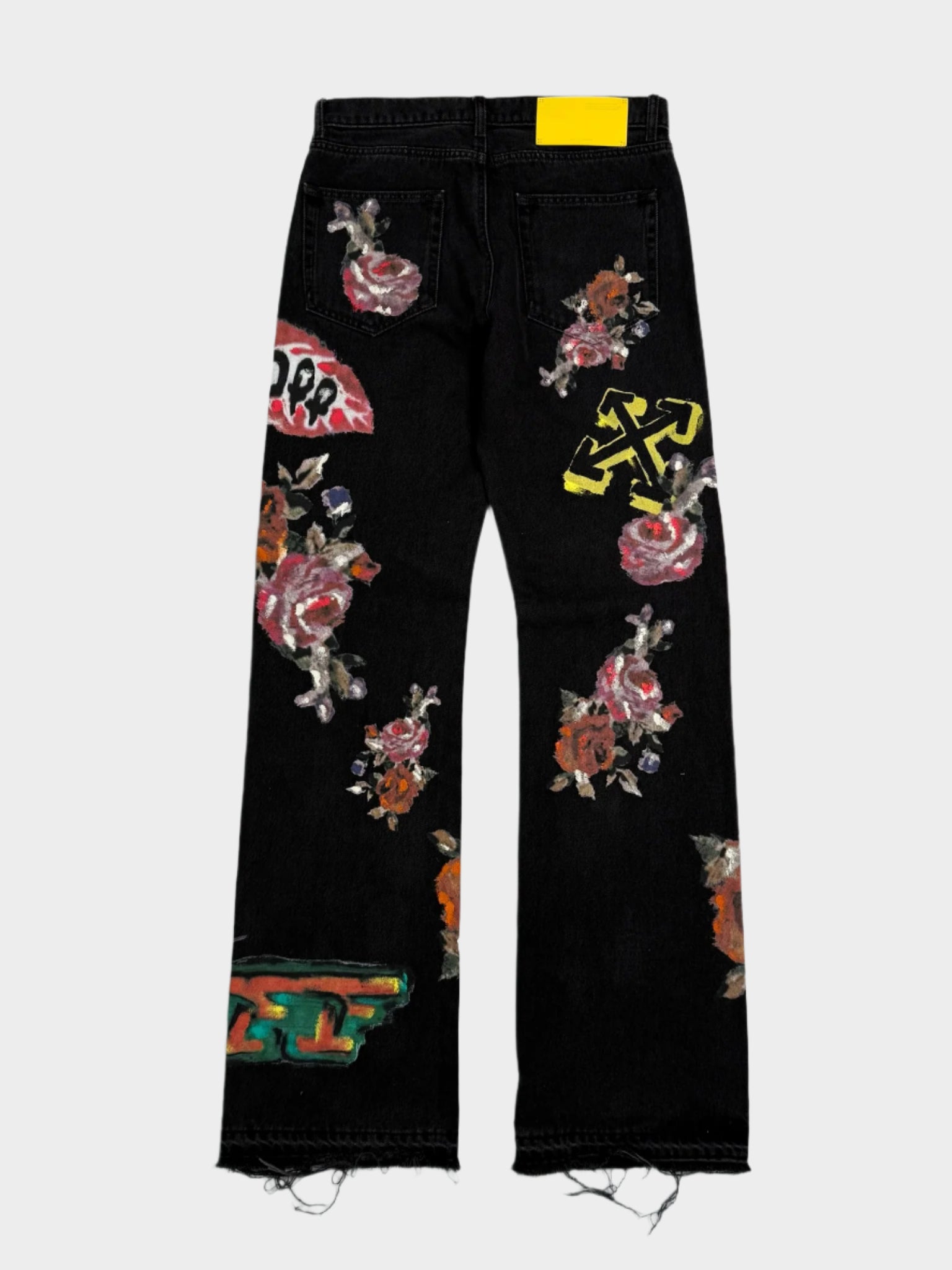 Jeans Neri Ricamati Con Fiori E Grafiche Logo
