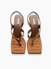 Brown Leather Wedge Sandals with Square Toe -  | dBlank
