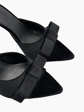 Black Velvet Bow Stud Mules Sandals with Thin Heel -  | dBlank