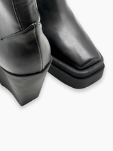 Black Leather Wedge Boots with Square Toe -  | dBlank