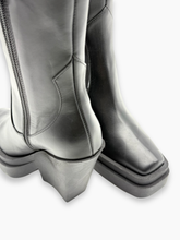 Black Leather Wedge High Boots -  | dBlank