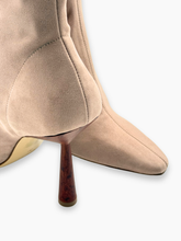 Taupe Fabric High Boots With Pointed Toe -  | dBlank