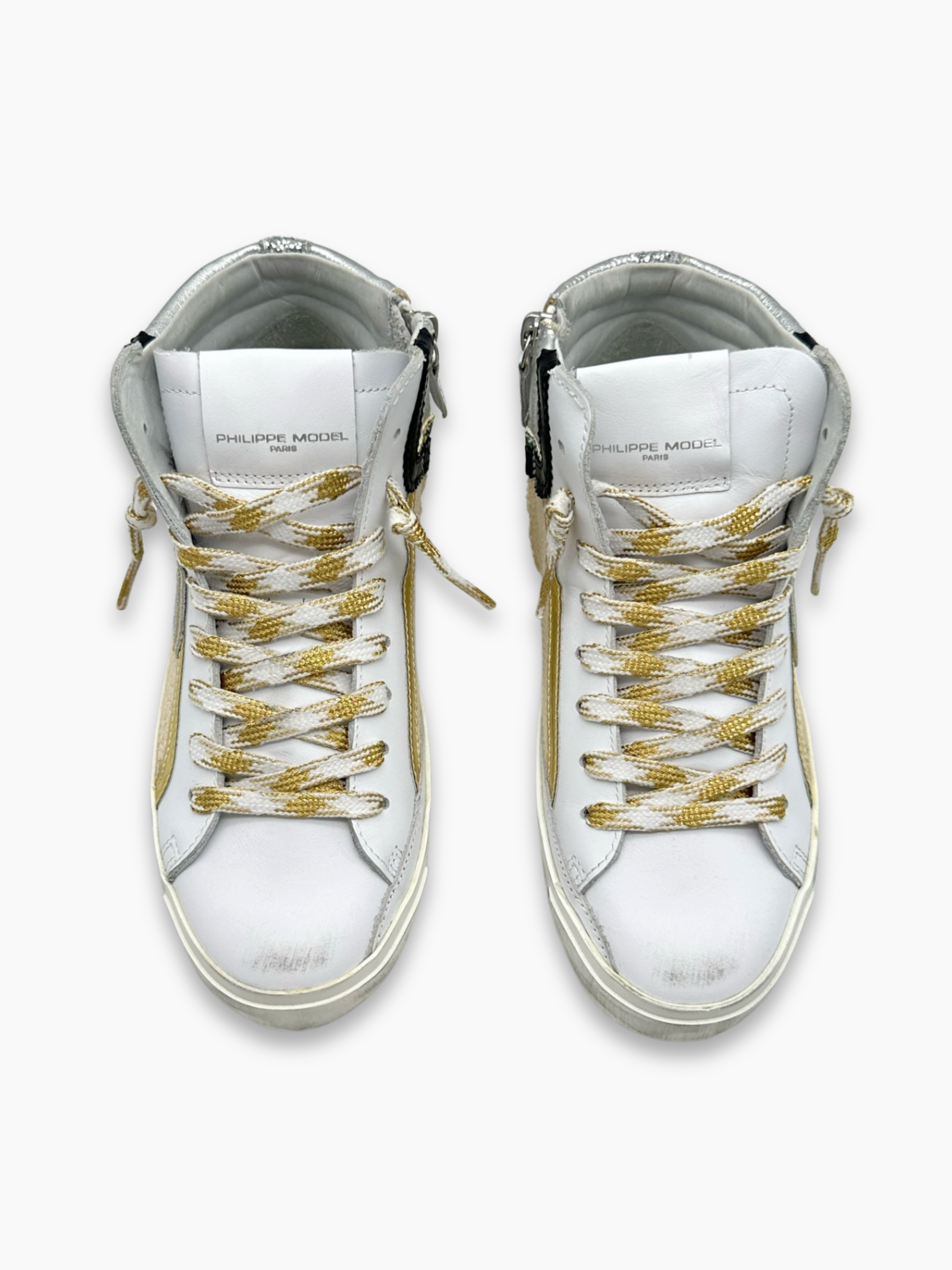 Sneakers Alte Bianche Con Dettagli Oro E Verde