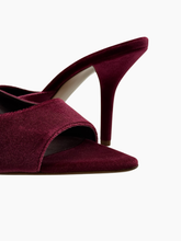 Burgundy Velvet Pin Mules Sandals with Thin Heel -  | dBlank