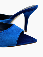 Pinni Blue Velvet Thin Heel Mules Sandals -  | dBlank