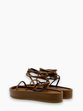 Brown Leather Low Sandal with Laces -  | Qlhype