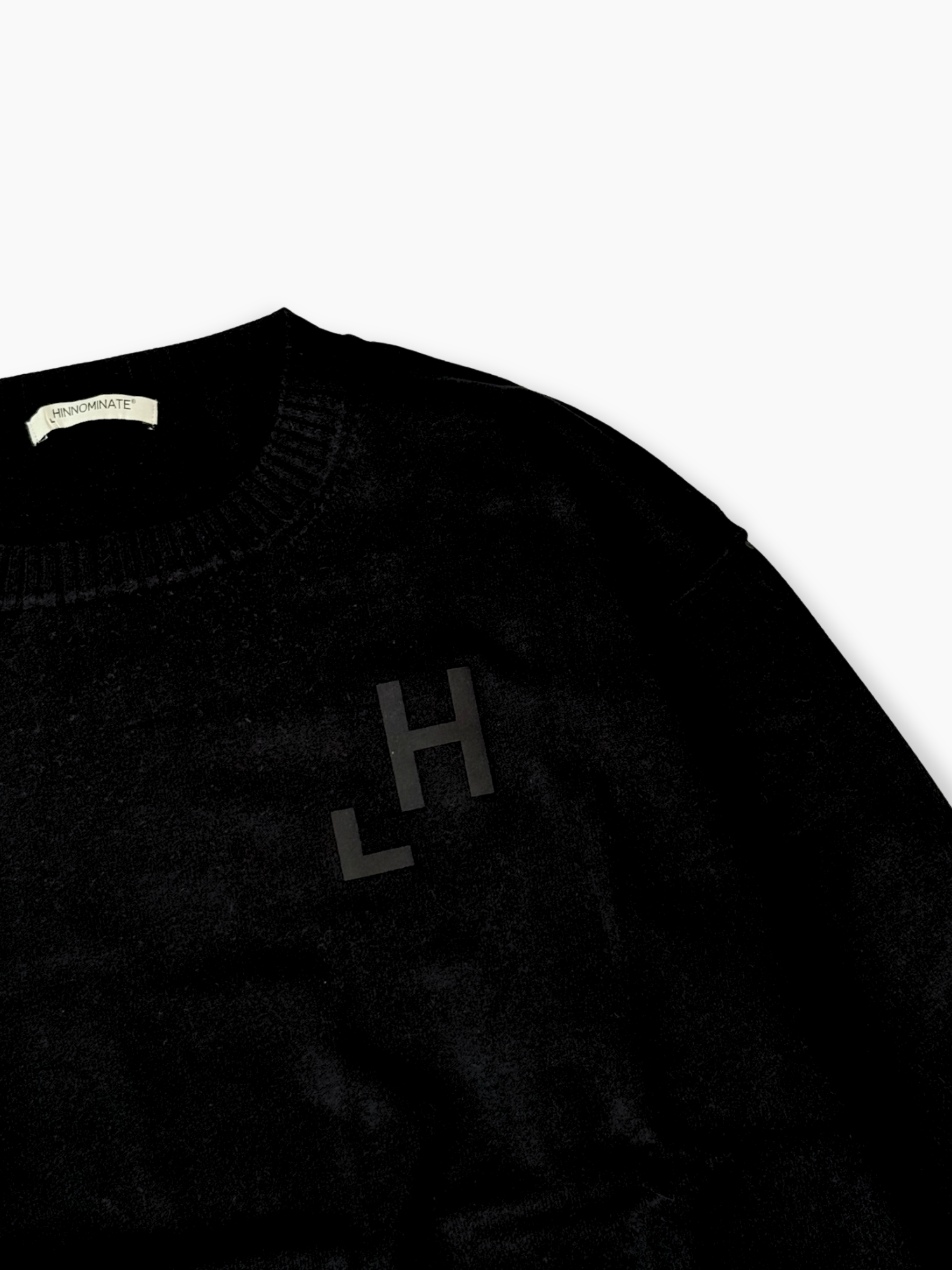 Black Cropped Crew Neck Sweater With Flock Print