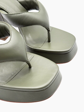 Sandalo In Pelle Verde Oliva Con Plateau -  | dBlank