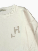 White Crew Neck Sweater With Flock Print -  | dBlank