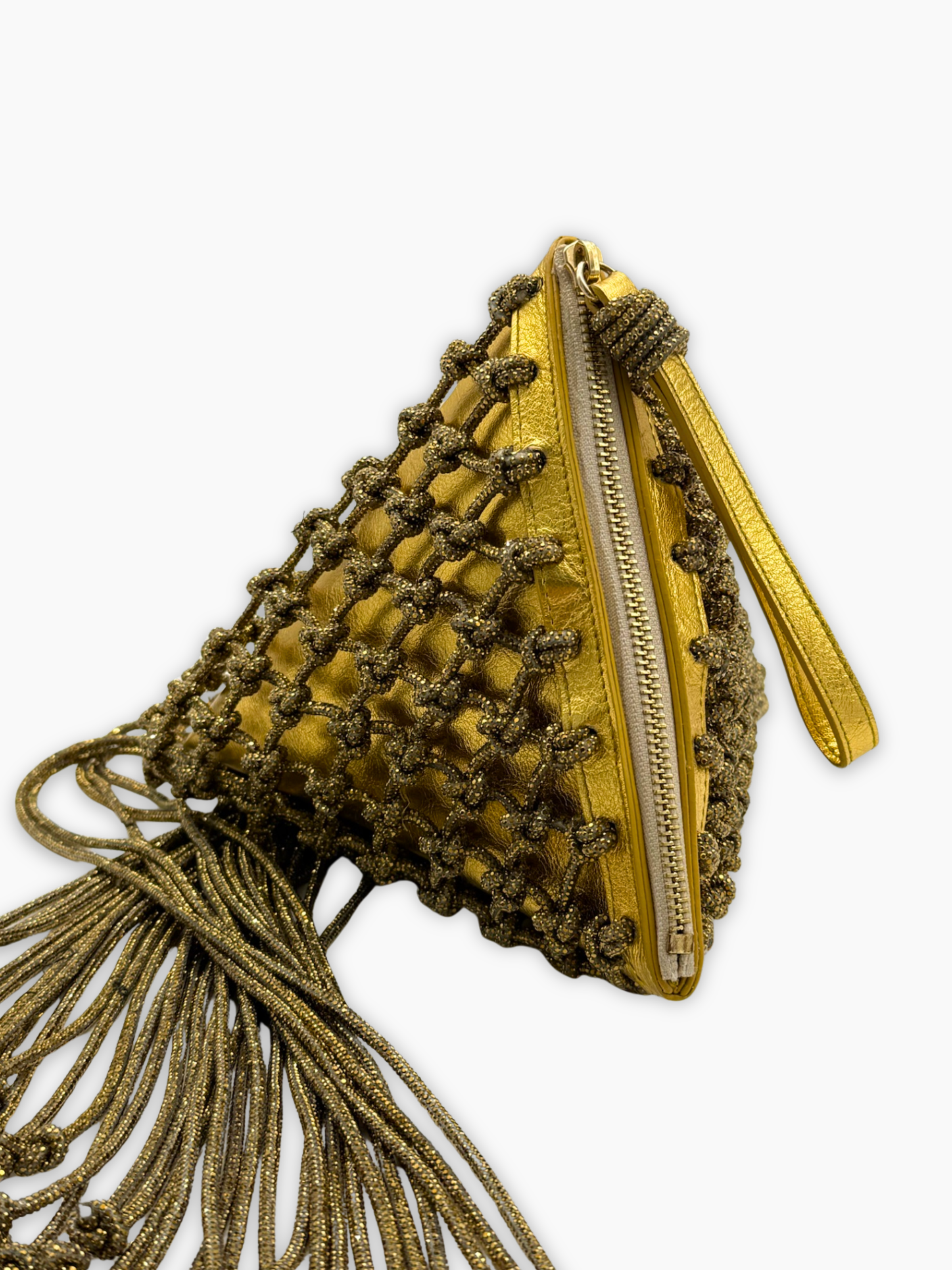 Borsa Pyramid Oro Con Maxi Frange
