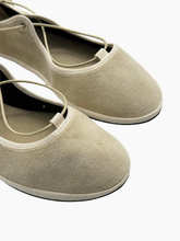 Beige Velvet Ballet Flats with Ankle Straps -  | dBlank