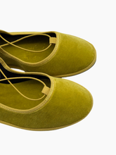 Olive Green Velvet Ballet Flats with Ankle Straps -  | dBlank
