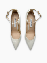 White Patent Leather Pumps with Ankle Strap -  | dBlank