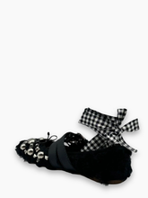 Black Eco Shearling Ballerinas With Studs And Ribbons -  | dBlank