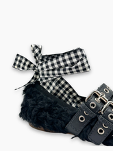 Black Eco Shearling Ballerinas With Studs And Ribbons -  | dBlank